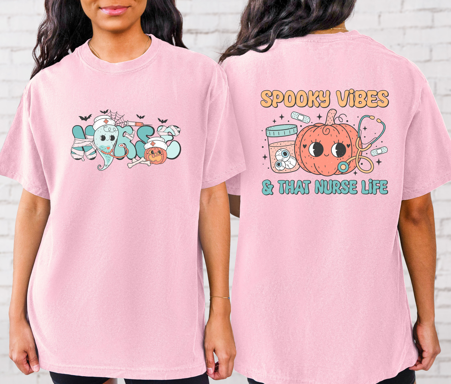 Spooky Vibes and That Nurse Life- Comfort Colors Graphic Tee