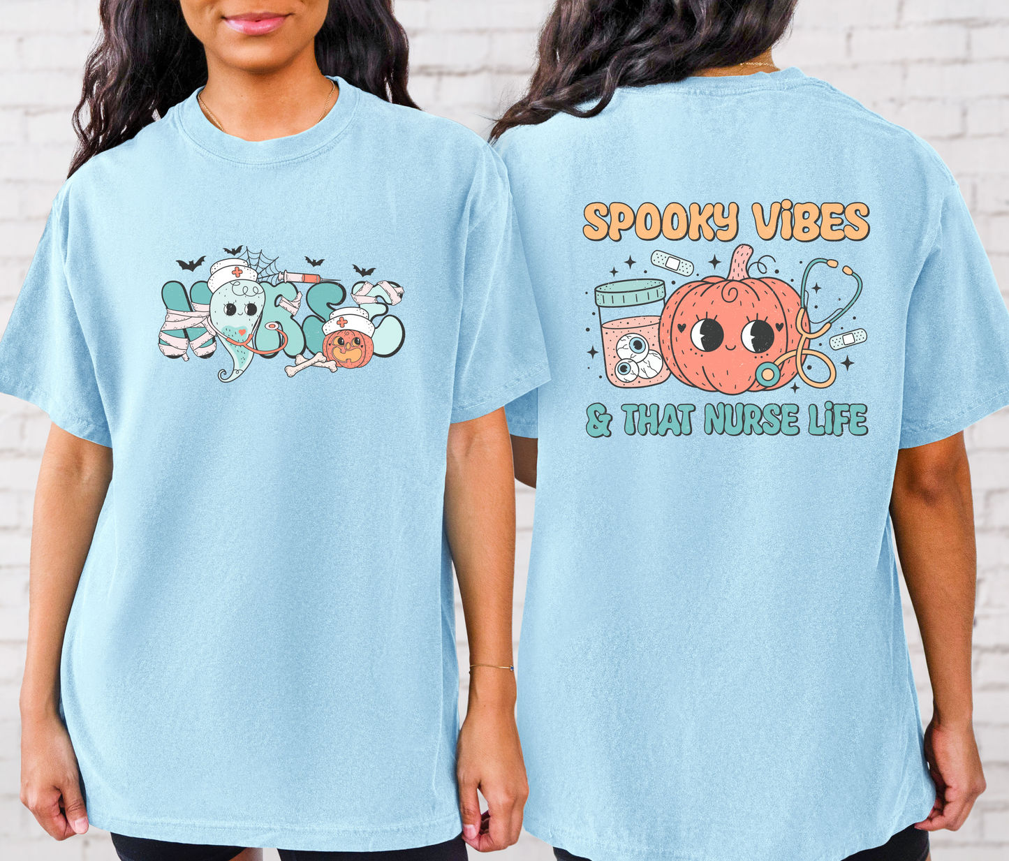 Spooky Vibes and That Nurse Life- Comfort Colors Graphic Tee