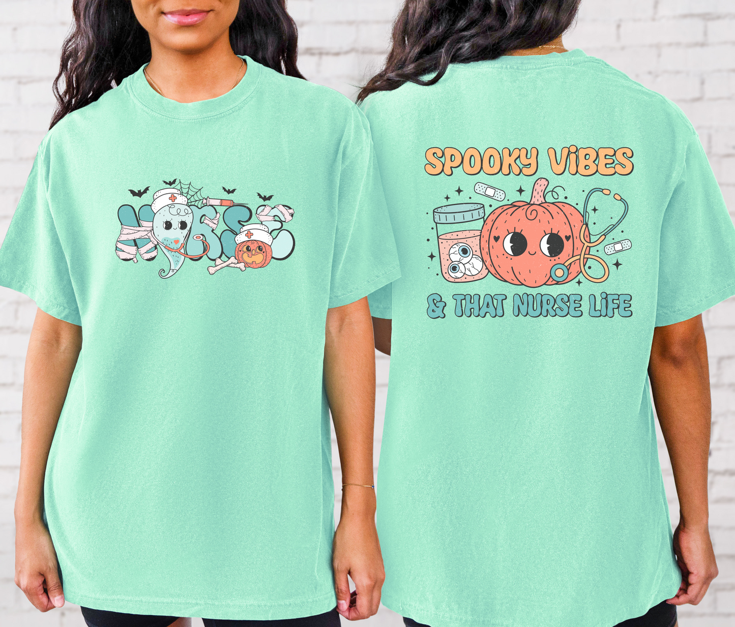 Spooky Vibes and That Nurse Life- Comfort Colors Graphic Tee