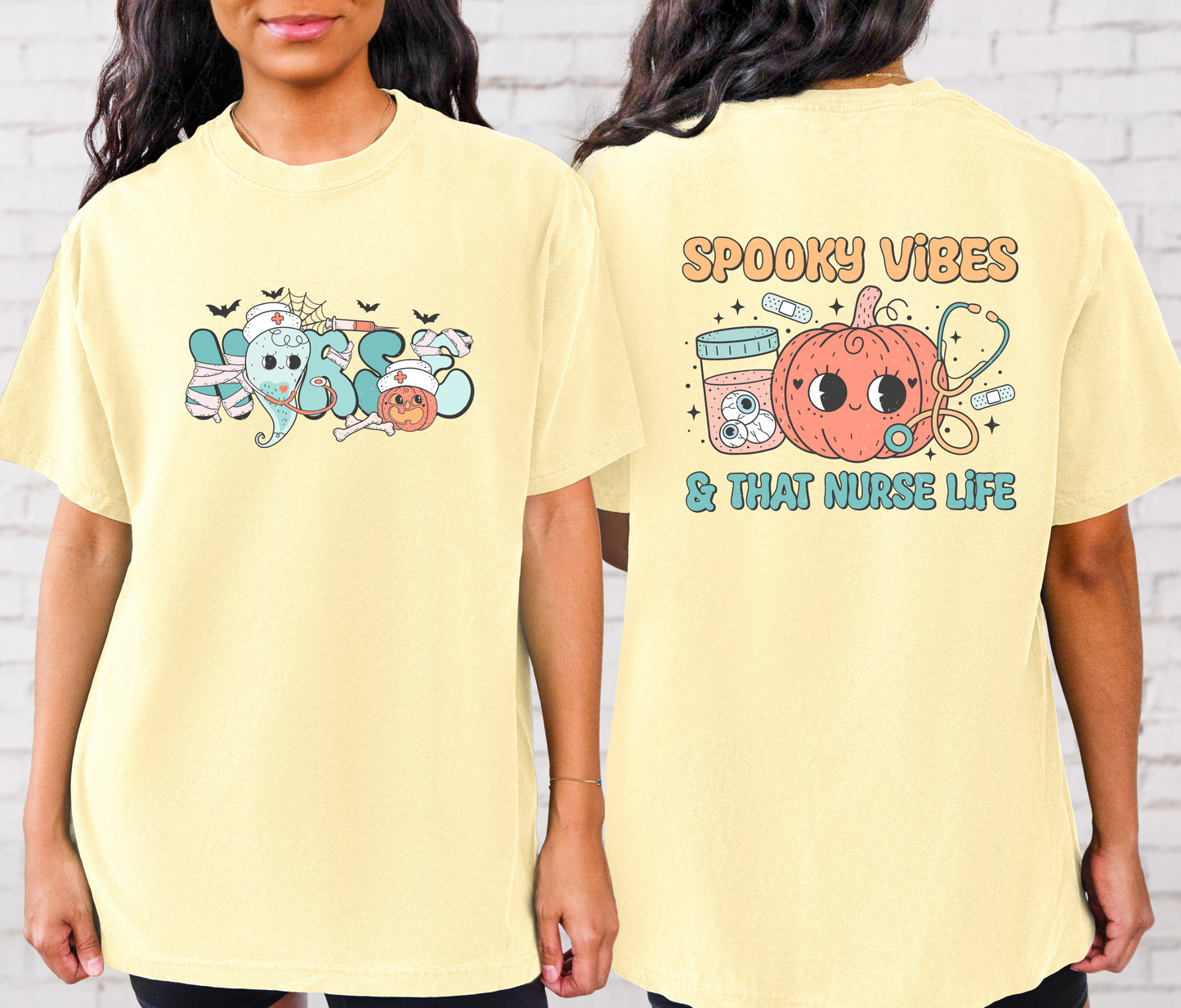 Spooky Vibes and That Nurse Life- Comfort Colors Graphic Tee