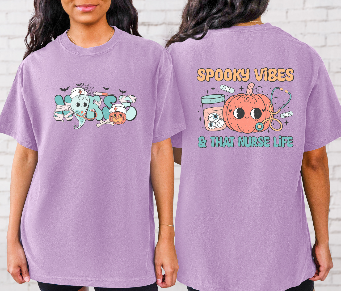 Spooky Vibes and That Nurse Life- Comfort Colors Graphic Tee