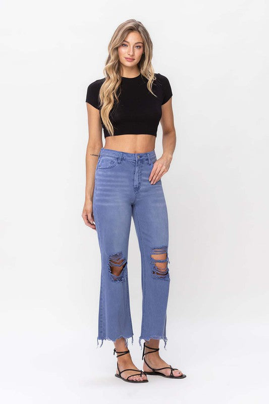 90"s Vintage Crop Flare Jeans- Indigio