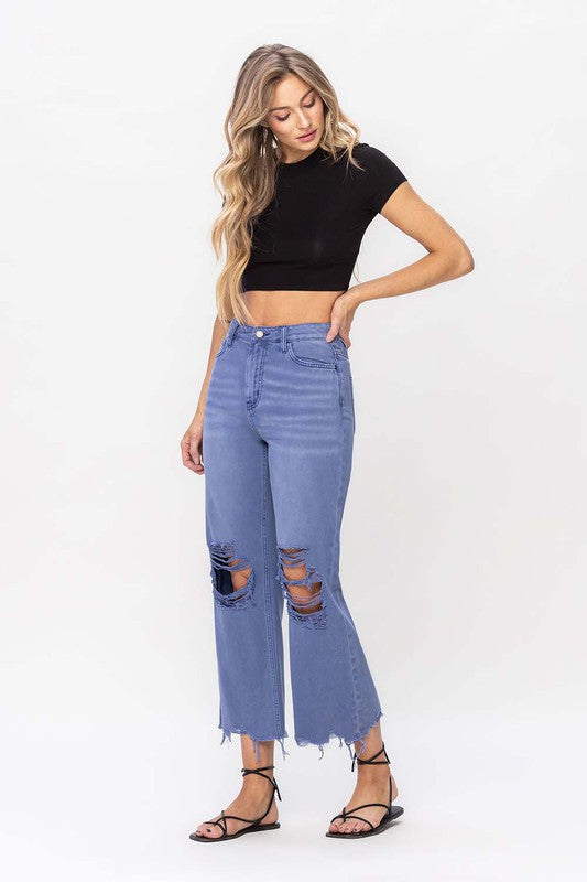 90"s Vintage Crop Flare Jeans- Indigio