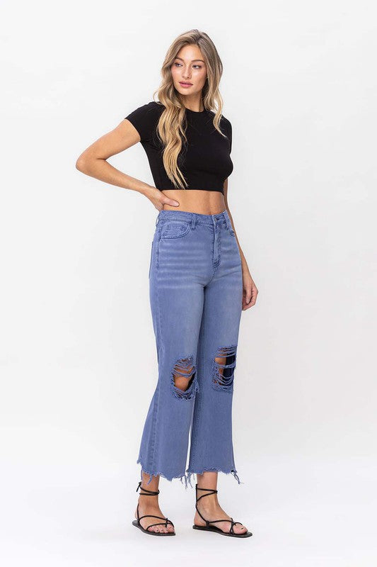 90"s Vintage Crop Flare Jeans- Indigio