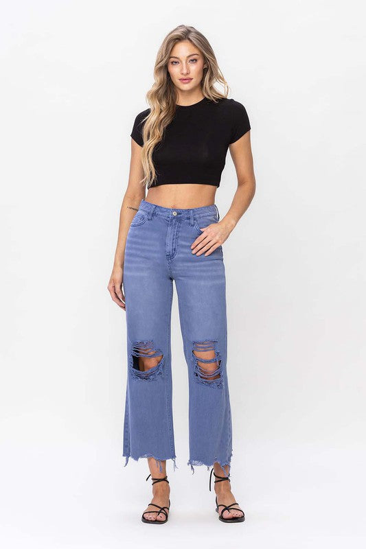 90"s Vintage Crop Flare Jeans- Indigio