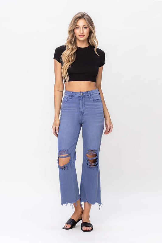 90"s Vintage Crop Flare Jeans- Indigio