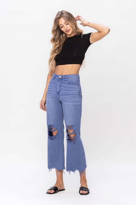 90"s Vintage Crop Flare Jeans- Indigio