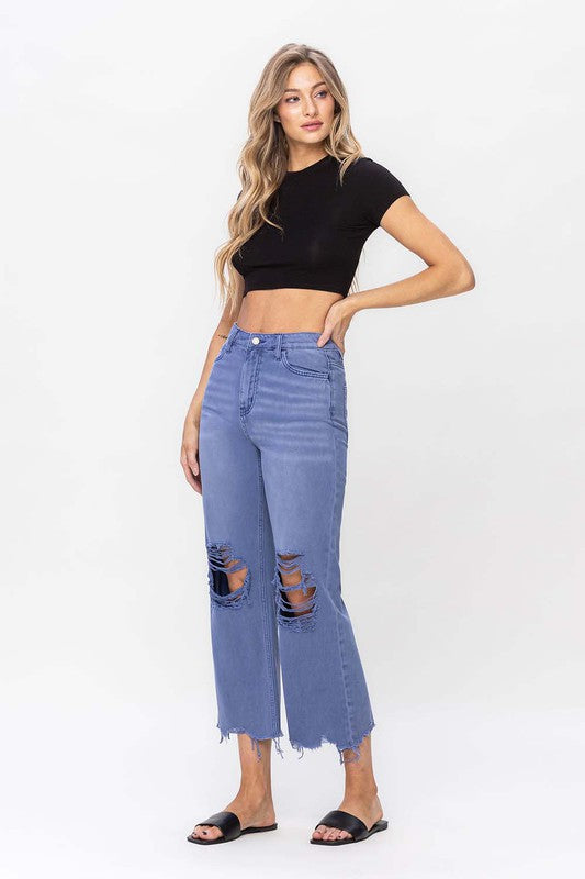 90"s Vintage Crop Flare Jeans- Indigio