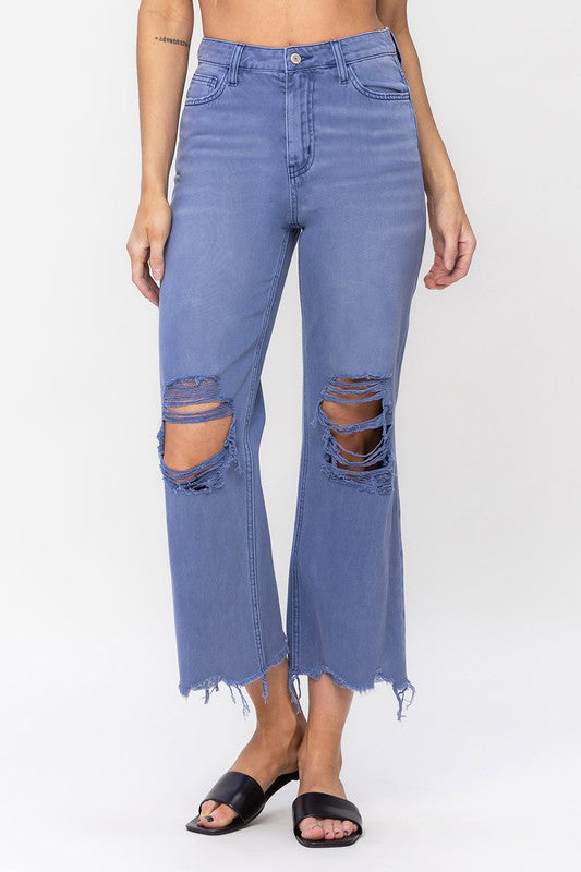 90"s Vintage Crop Flare Jeans- Indigio