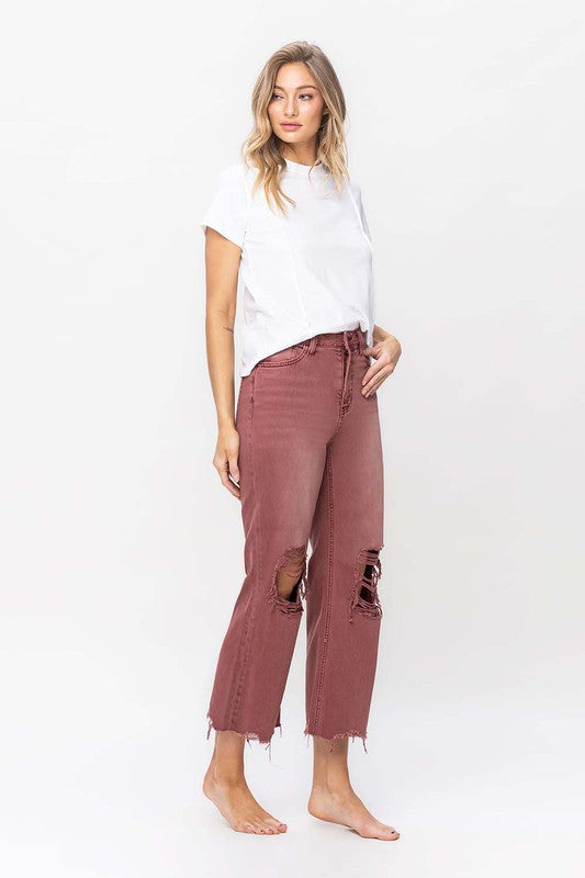 90's Vintage High Rise Crop Flare Jeans- Russet Brown