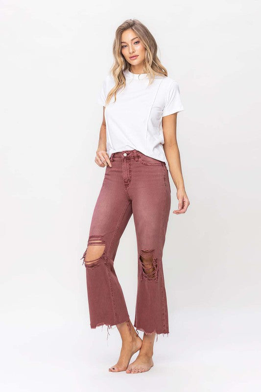 90's Vintage High Rise Crop Flare Jeans- Russet Brown