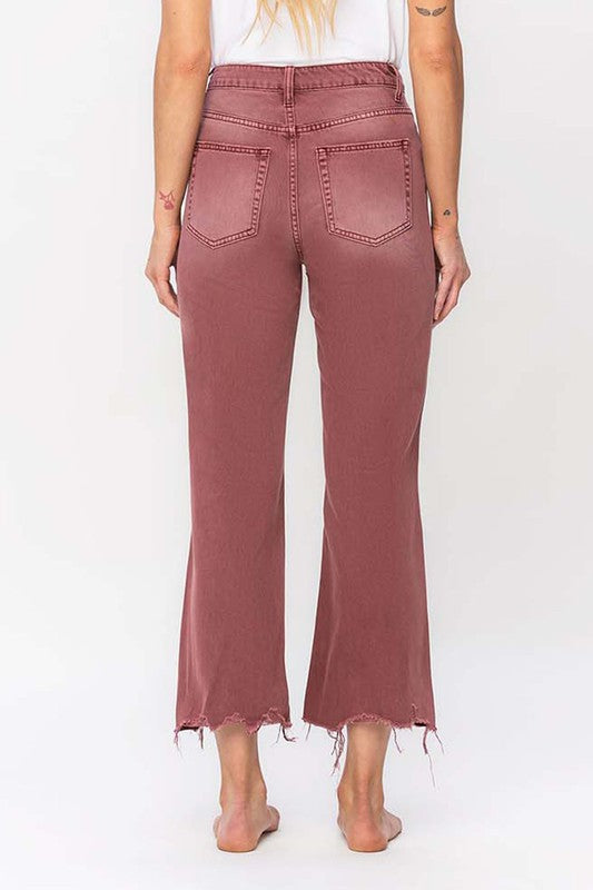 90's Vintage High Rise Crop Flare Jeans- Russet Brown