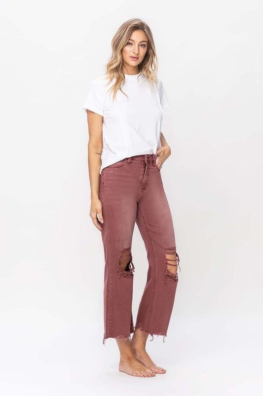 90's Vintage High Rise Crop Flare Jeans- Russet Brown