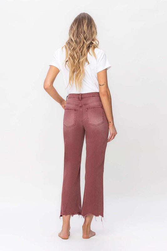 90's Vintage High Rise Crop Flare Jeans- Russet Brown