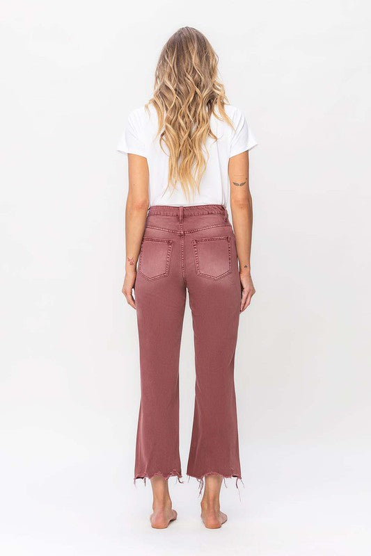 90's Vintage High Rise Crop Flare Jeans- Russet Brown