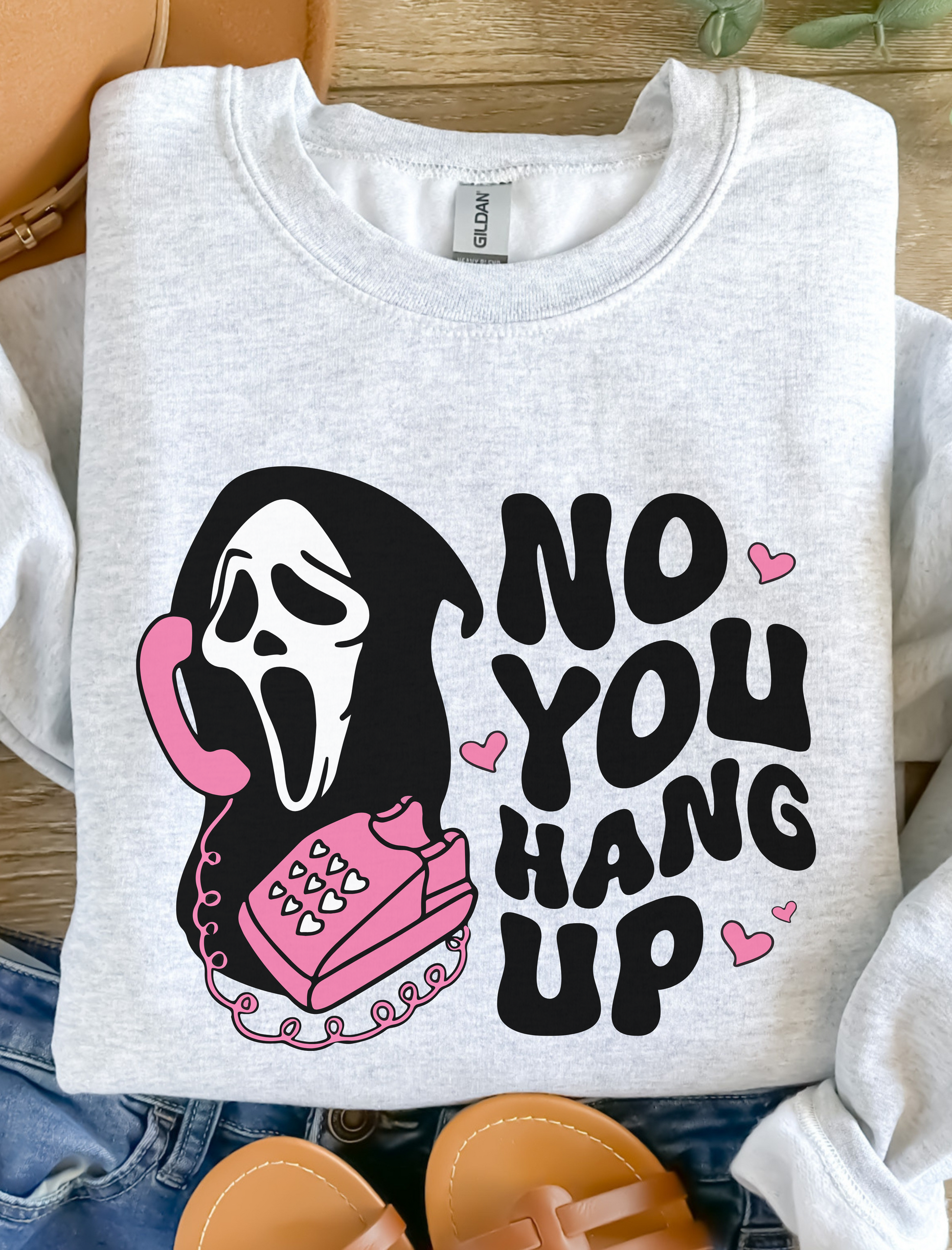 No you hang up scream Halloween Gildan sweatshirt- Ash