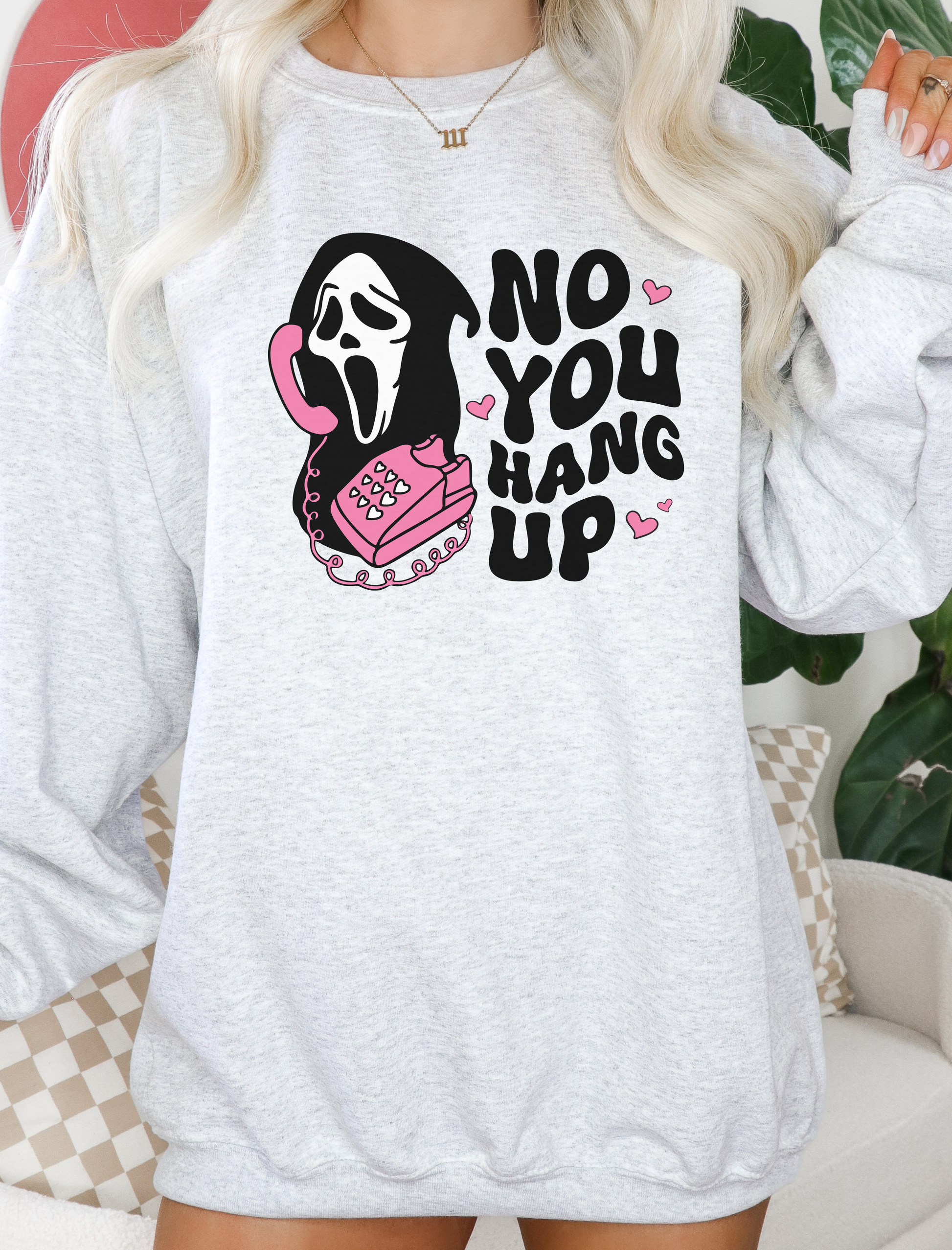 No you hang up scream Halloween Gildan sweatshirt- Ash