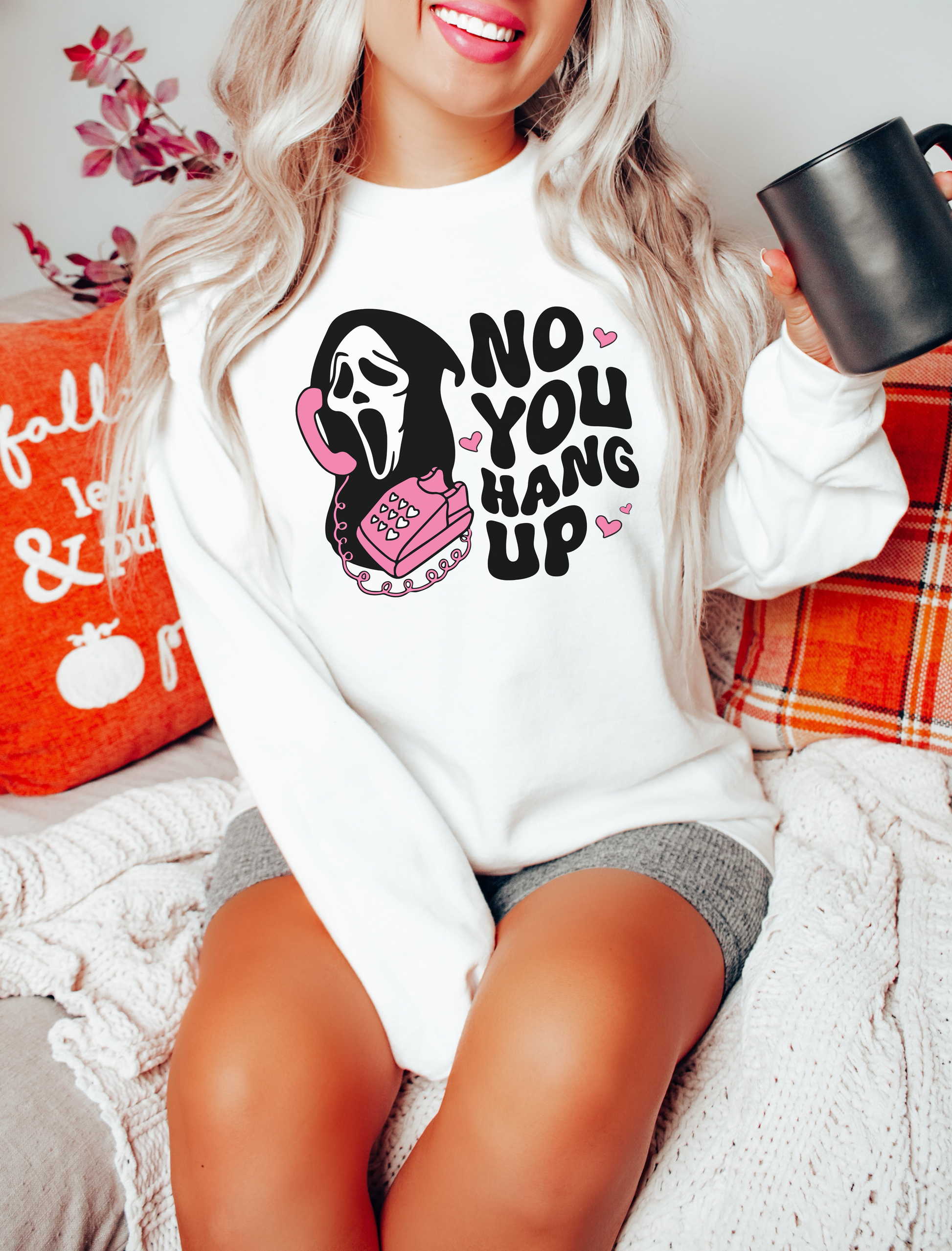 No you hang up scream Halloween Gildan sweatshirt- White