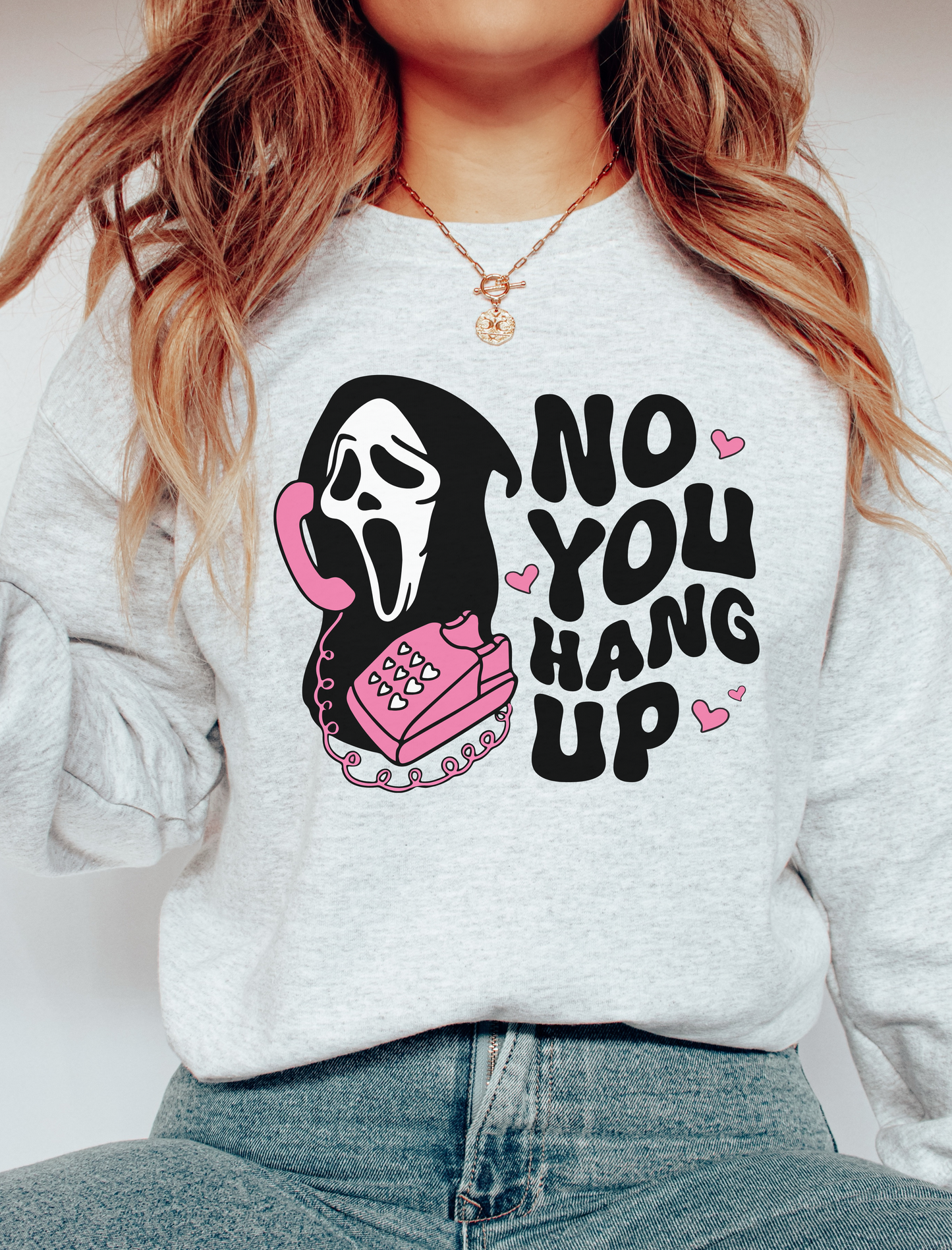 No you hang up scream Halloween Gildan sweatshirt- Ash