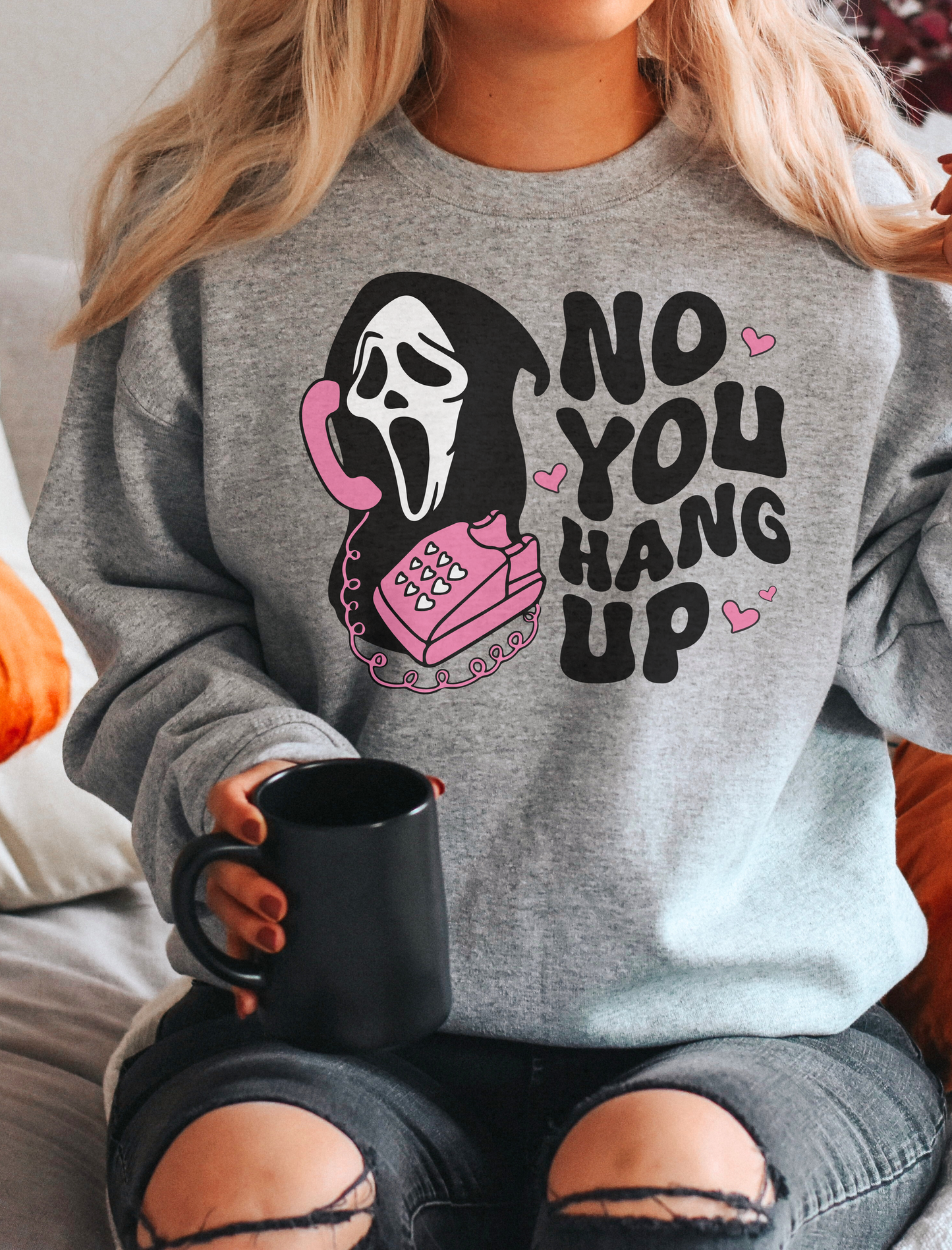 No you hang up scream Halloween Gildan sweatshirt- Sport Grey