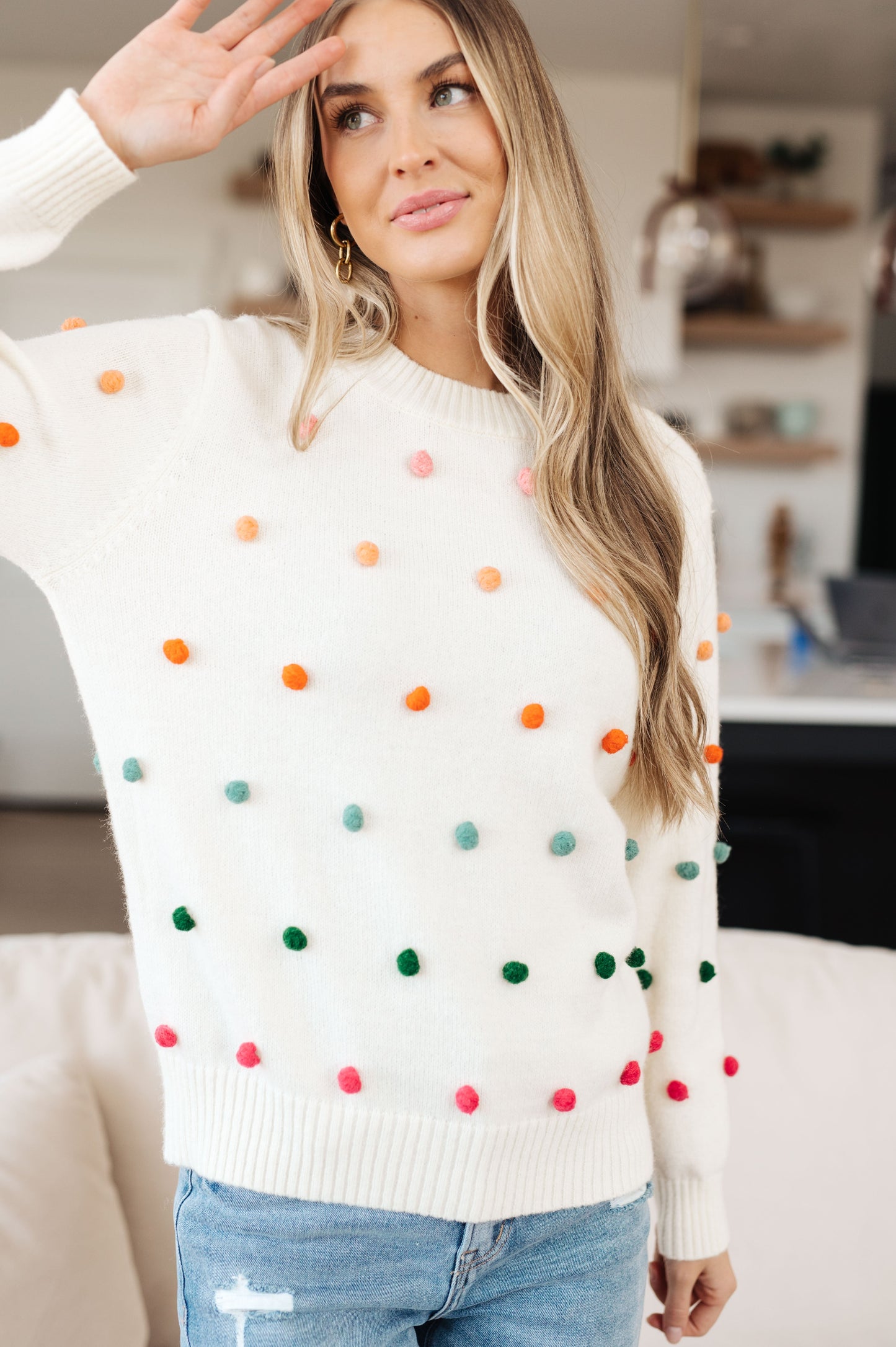 Candy Buttons Pom Detail Sweater