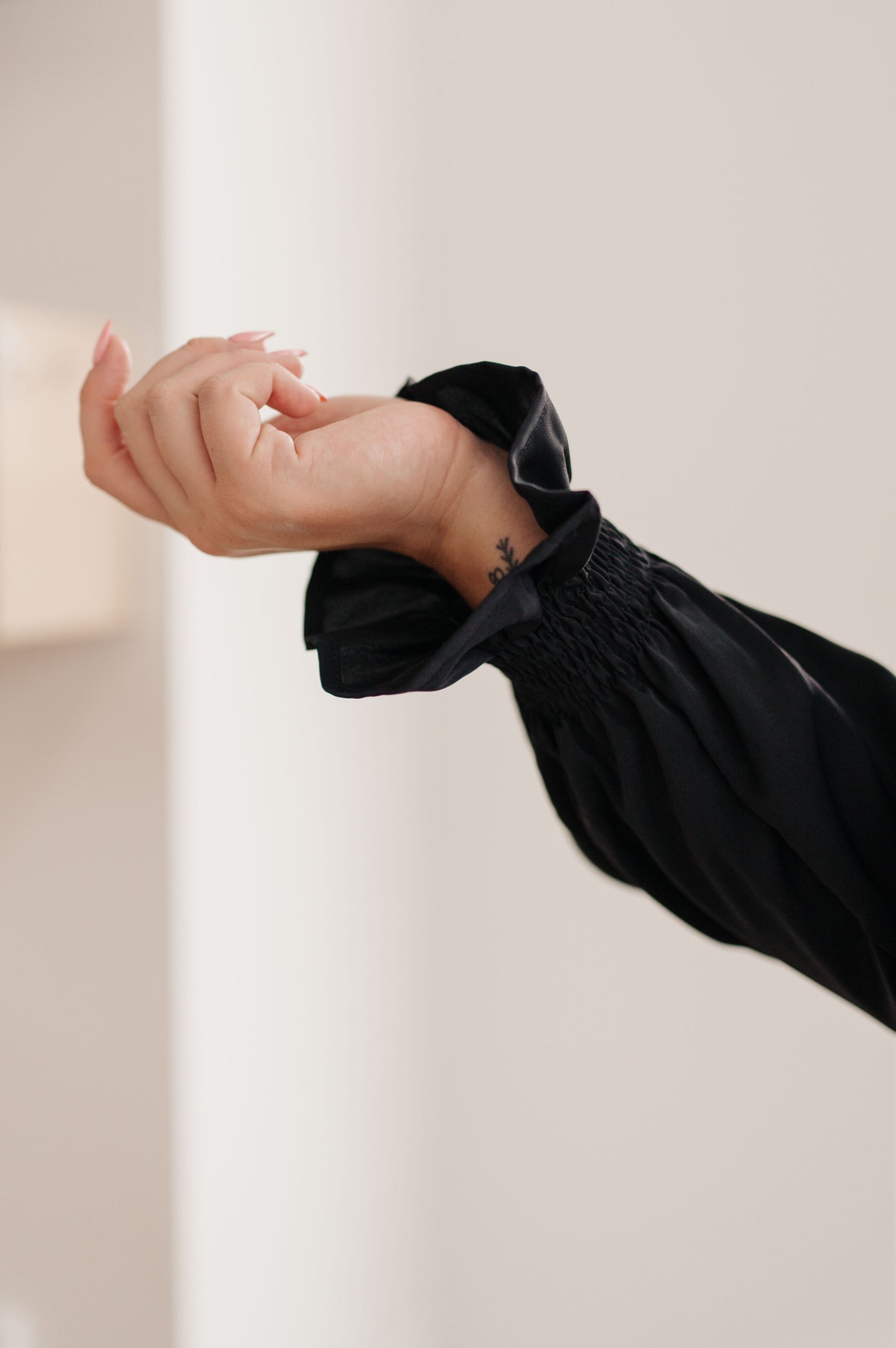 Peaceful Moments Smocked Sleeve Blouse in Black